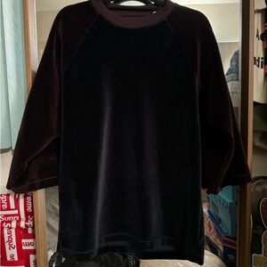 Our Legacy Quarter Sleeve Velvet Raglan Colorblock Pattern Pullover